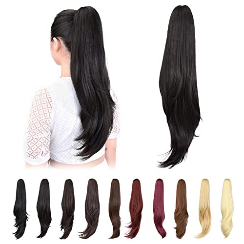 Ponytail Extension,24" Claw Clip Hair Extensions Ponytail Long Straight Hair Hair Extension Natural Looking Synthetic Hairpiece For Women Natural Black #TOP7