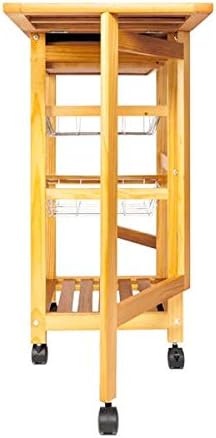 Portable Rolling Drop Leaf Kitchen Storage Trolley Cart Island Sapele Color