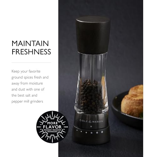 Image of Cole & Mason Derwent Pepper Mill - Gourmet Precision Pepper Grinder - Refillable Seasoning and Spice Tools - Adjustable Black Peppercorn Grinder Settings - Black Wood