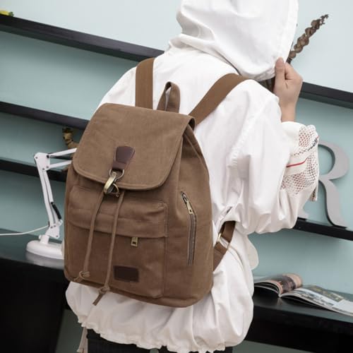 Mochila de lona para mujer con múltiples posiciones de carga y amplio espacio interior café 3