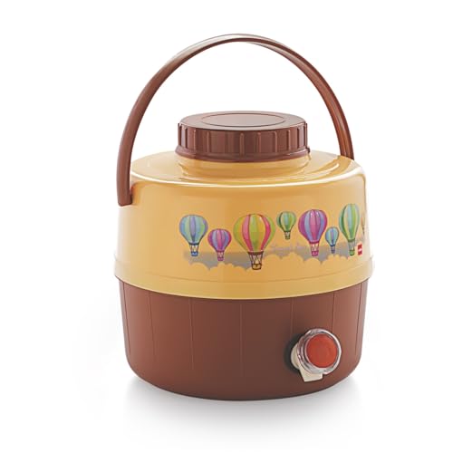 Cello Travel Star Pastic Insulated Water Jug | Inner Stainless Steel Jug | Hot & Cold | Easy to Carry | 5 litres, Biege