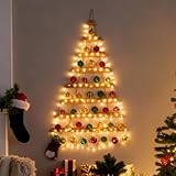 Mokof Wall Christmas Tree Set, Wood Tree with Remote 100-LED Light and 36 Pcs Hanging Ornaments for Living Room, Bedroom, Christmas Wall Decor (44 Inch)