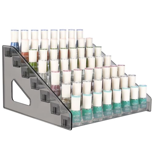 JessLab Nail Polish Organizer, with Nail Polish Tray and Acrylic Liquid Holder, Space-Saving Display Rack for Professional Salons and Home Use, Grey, 7-Tier