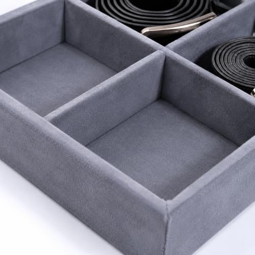 Image of 6 Slot Belt Organizer Tray for Men, Grey | Stackable tray keeps formal, casual and leather belts arranged neatly in wardrobe, closet, drawer, dresser or dressing table