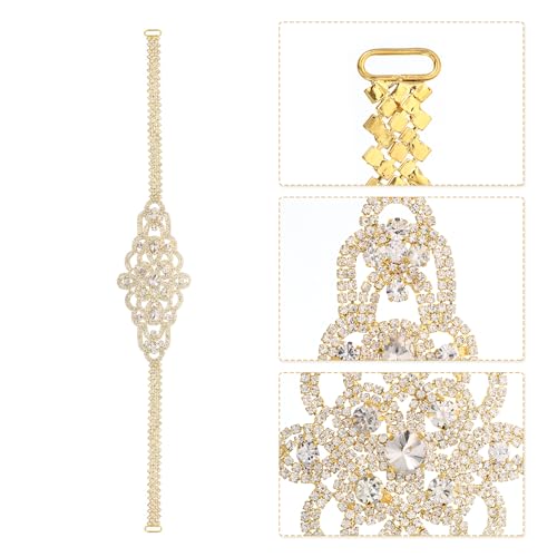 uxcell Rhinestone Belt Crystal Applique Bridal Wedding Dress Applique Beaded Sequin Embellishments for Women Wedding, Gold4