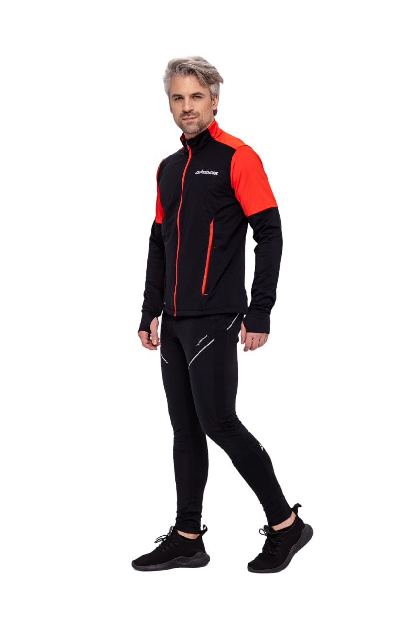Airtracks Camiseta de manga larga para hombre de invierno, manga larga, térmica, de forro polar, resistente al viento, transpirable, reflectante, cremallera completa