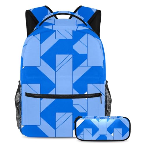 Sac à dos bleu géométrique pour adolescents idéal pour les cours et les voyages