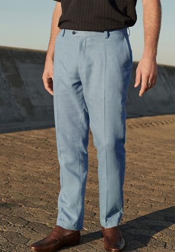 Men's Casual Linen Dress Pants Iron Free Flat-Front Straight Fit Beach Trousers2