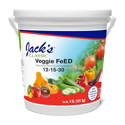 Jack's Classic 12-15-30 Veggie Feed Water-Soluble Fertilizer with Micronutrients, 4lbs - Plant Growth and Abundant Fruit Set in Blooming Vegetable Plants