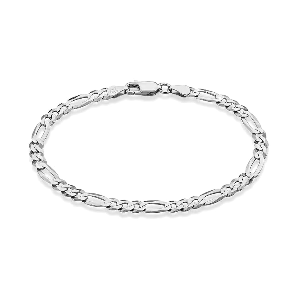 LeCalla Solid 925 Sterling Silver Unisex Figaro Link Chain Bracelet | BIS Hallmarked Italian 4MM Diamond-Cut Figaro Chain Bracelet for Women Men (7, 7.5, 8, 8.5, 9 Inches)