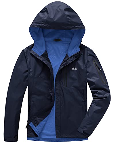 Tbmpoy Men's Waterproof Rain Jackets Ligjtweight Hooded Raincoar Running Cycling Hiking Outdoor Windbreaker Navy M #TOP24