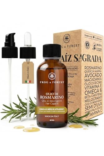 FROG & FOREST Olio di Rosmarino per Crescita Capelli, Potenziato con Avocado, Macadamia, Ricino, Vitamina E, Melograno, Mandorla Dolce, Omega 6, Stimola la Crescita in Modo Naturale, Made in Italy