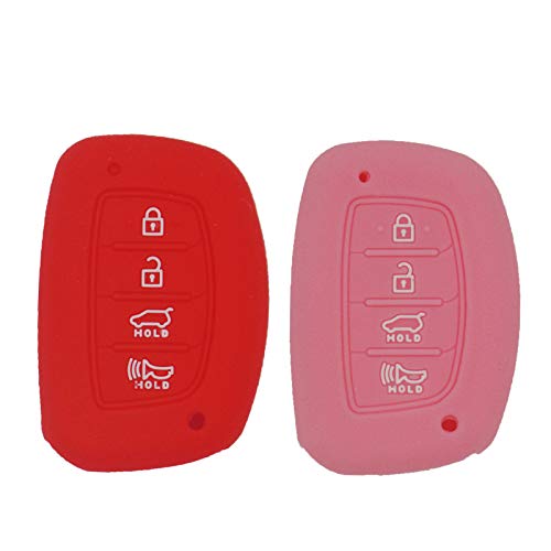 WEIBISS 2 Pack 4 Buttons Soft Silicone Rubber Remote Keyless Protector Case Key Fob Cover Protector Holder Jacket for Hyundai 2018 2017 2016 Tucson Elantra Sonata, Red Pink