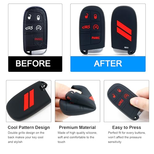 Key Fob Cover for Dodge Accessories 5 Button Key Fob Case for Dodge Charger Challenger Dart Durango Journey Replacement Remote Control 3 4 5 Buttons Key Fob Shell (Bright Red Design, 1 PC) - Image 5