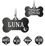 Ultra Joys Custom Personalized Pet ID Tag for Dogs, Brushed Stainless Steel Bone Dog Tag Black Small