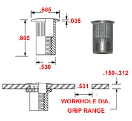 AKL312-18-312 Aluminum Thin-NUT Large Flange, Plain Finish, 5/16-18 x .150-.312 Grip Range (Pack of 100)