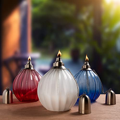 H Potter Outdoor Deck Torch - Red White Blue Tinted Glass - Garden Patio Table Top Torch - Outdoor Lighting - Set Of 3 #TOP4