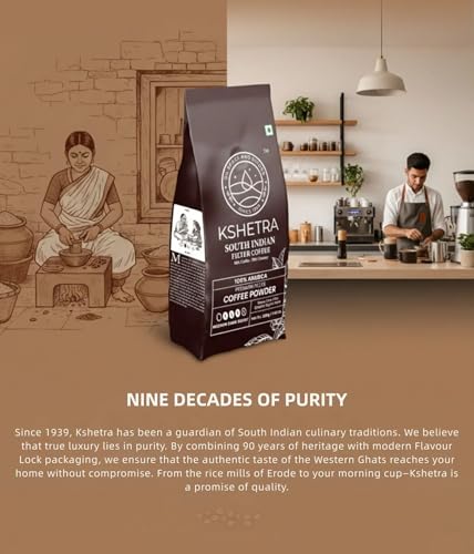 Image of Kshetra South Indian Filter Coffee 200gm pouch | 80% Coffee: 20% Chicory | 100% Arabica Coffee Powder | Made with Italian craft roasting |