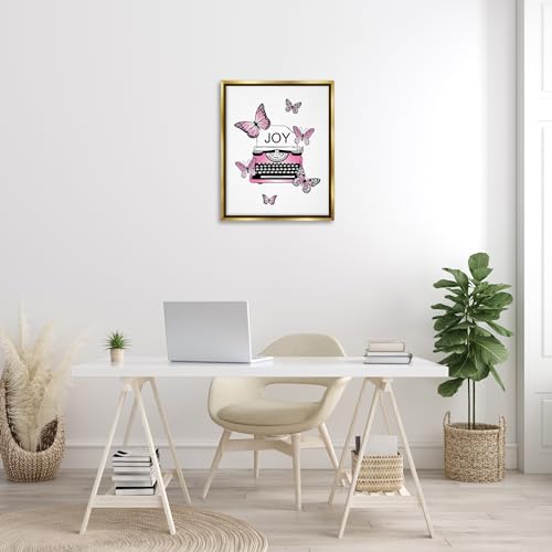Image of Stupell Industries 'Typewriter with Joy'| Floating Frame Canvas Art | Stupell Industries | Gold, 25 x 31 Inches, Easy to Hang and Sturdy, Made in USA, by Martina Pavlova