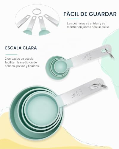 Miniatura 5 de Juego De 8 Tazas Medidoras Y Cucharas Con Mango De Acero Inoxidable, Herramienta De Medición De Líquidos Y Sólidos, Accesorios De Repostería Y Utensilios De Cocina