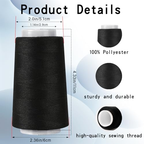 Set de Hilos para Coser Negro y Blanco 4 Conos 3000 Yardas miniatura 2