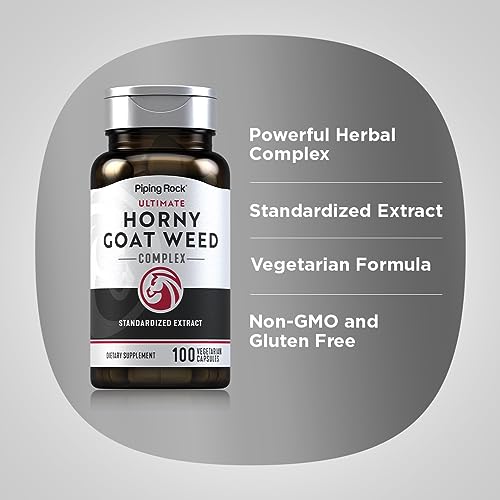 Piping Rock Horny Goat Weed for Men | 100 Capsules | Ultimate Complex Extract Supplement | Vegetarian, Non-GMO, Gluten Free