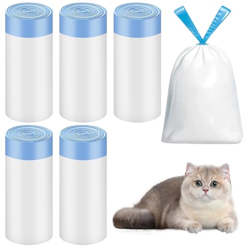 Bolsas de Arena para Gatos, Bolsas de Basura para Gatos, Para Bolsas de Excrementos de Repuesto, Caja de arena Automática Autolimpiable, A prueba de Fugas, 5 Rollos/75 Unidades