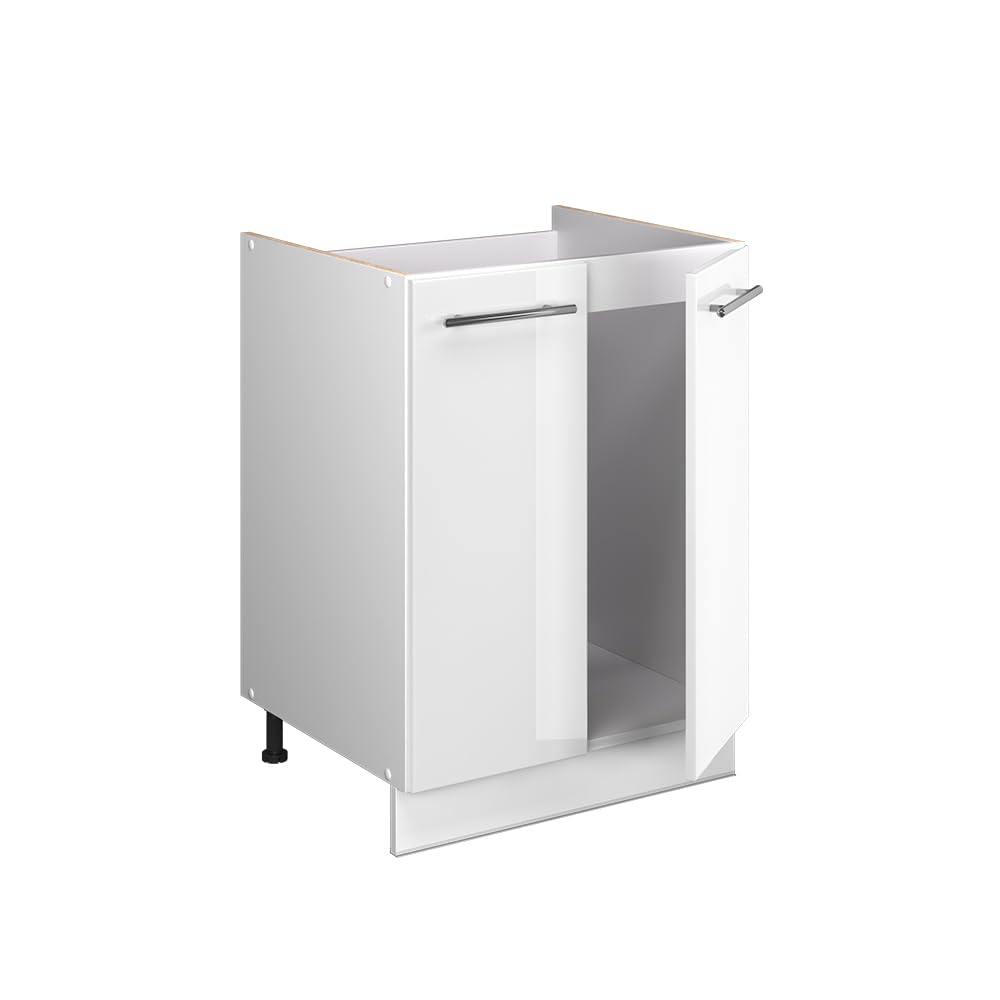 Vicco Spülenunterschrank Fame-Line, Weiß Hochglanz/Weiß, 60 cm