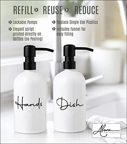 Alora Home Essentials WBB16-MP-HDS Alora Hand Soap Dispenser And Liquid Dish Soap Dispenser For Kitchen Sink - Set Of 2 - Black Metal Pumps - Reusable Plastic Bottle With Easy To Read Lettering - Countertop Replacement Refill thumb #4