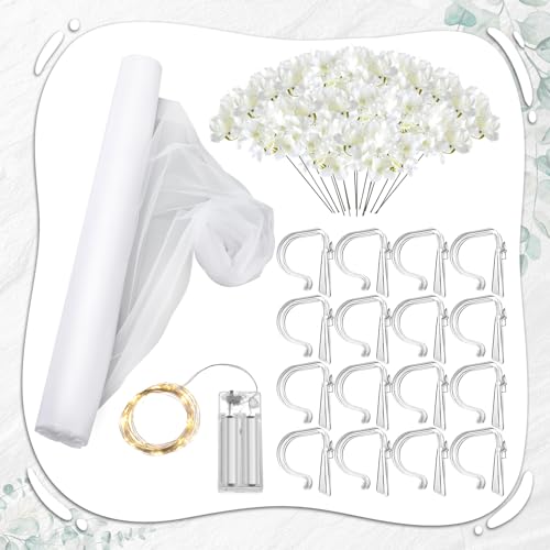 Riceshoot 37 Pcs Church Pew Wedding Decorations with Light White Fabric Tulle Silk Artificial Flower Pew Clips Wedding Aisle Decor for Party Church Ceremony Banquet Reception - Thumbnail 6