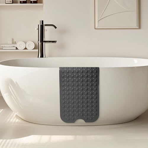 WarmSnow（TPE） Long Bathtub Mat Non Slip 39.5 x 16 Inch, Inside Shower Mats with Suction Cups & Drain Holes, Soft TPE Bath Mat for Tub, Quick-Drain Bathroom Floor Mats, Dark Gray