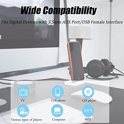 Image of REDWIND AUX to USB Adapter 3.5mm Male Audio Jack to USB 2.0 Female Converter Cable Only Work for Car AUX-in with MP3 Decoder Not for Headset Speakers Phone Computers Camera Microphone Monitor(White)