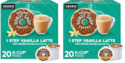 The Original Donut Shop Vanilla Latte,-Serve Keurig K-Cup Pods,Flavored Coffee,20 Count (Pack of 2)