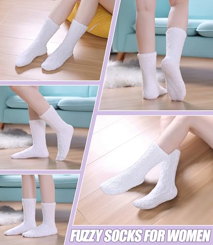 Image of Womens Fuzzy Socks Cozy Fluffy Slipper Soft Winter Warm Home Sleeping Christmas Socks
