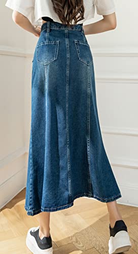 CHARTOU Women's Retro High Waist Long Denim A Line Maxi Skirt with Pockets4