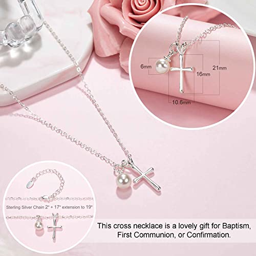Sterling Silver Cross Necklace for Girls - First Communion, Baptism, Confirmation Gifts for Teenage Girl, Little Girls Jewelry with Pearl, Easter Gifts for Godchild4