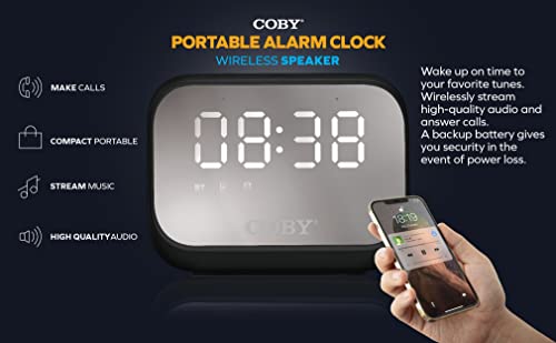 Coby Digital Alarm Clock with Powerful Speakers, Large LED Display – Bluetooth 5.0, Rechargeable Battery, Mirror Display – Stream Music, Podcasts, Answer Calls - Thumbnail 4
