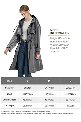 Orolay Women's Rain Waterproof Hooded Trench Coat Jacket With Waist Drawstring Outdoor Windbreaker Lightweight Raincoat Grey M #TOP6