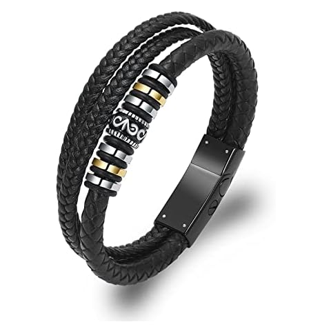 Imrsanl Cremation Jewelry Braided Leather Urn Bracelet for Ashes for Men Boys Mens Handmade Braided Rope Double-Row Urn Bracelet Keepsake Jewelry Cuff Ashes Bangle, 8.66 inches, Metal, stainless-steel Cover