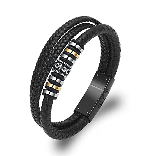 Imrsanl Cremation Jewelry Braided Leather Urn Bracelet for Ashes for Men Boys Mens Handmade Braided Rope Double-row Urn Bracelet Keepsake Jewelry Cuff Ashes Bangle (Black-22cm/8.66inch)