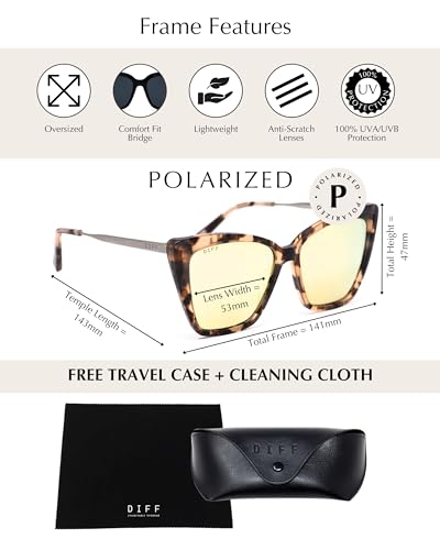 DIFF Becky II Designer Oversized Cat Eye Sunglasses for Women | Tortoise Frames | 100% UV Protection3
