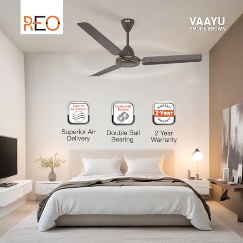 Image of Havells REO Vaayu 1200mm ES Ceiling Fan | High Speed, High Air Delivery | Strong & Powerful, Air Delivery: 220CMM| RPM: 370| 2 Year Warranty | (Pack of 1, Smoke Brown)