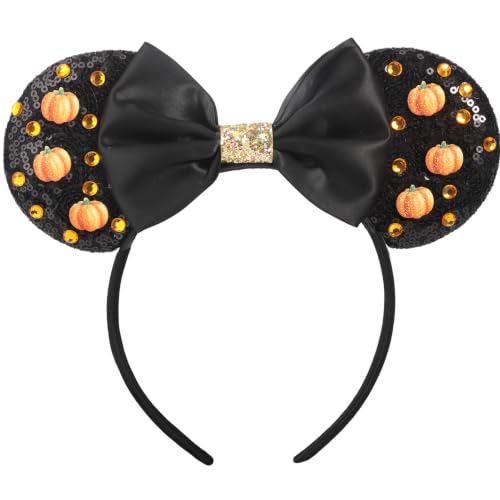 ETLUK Pumpkin Ears Headband, Sparkly Sequin Bow Halloween Accessories for