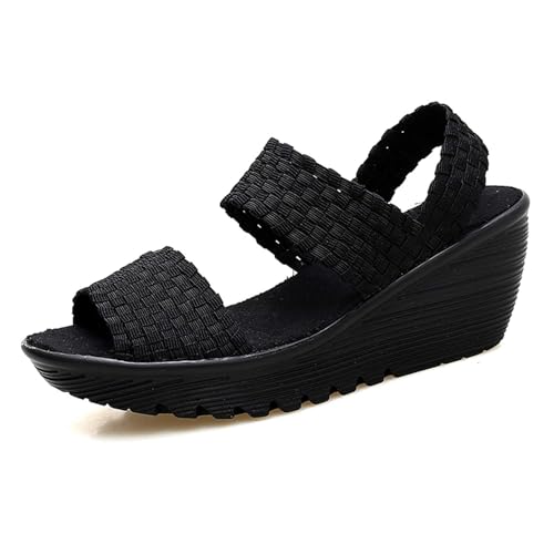 Women's Platform Wedge Sandals Elastic Woven Pumps Mary Jane Shoes Comfortable Walking Shoes