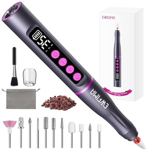Torno para Uñas Profesional, EWEIMA 13 en 1 Torno para Uñas 35,000 Rpm, 35 niveles de velocidad Ajustable, 3.7V Lima Electrica Uñas, Carga USB C Nail Drill, Set de Manicura para Salón DIY (Gris)