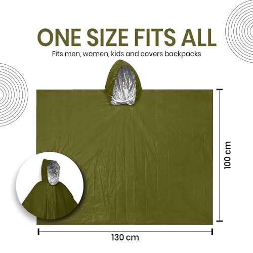 Ember Rock Notfall Survival Poncho mit Thermo Mylar Folienbeschichtung und Decke für Wärmehaltung Regenschutz. Wendbar mit Kapuze – Bild 3
