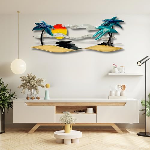Image of SNS Decor Tropical Beach Metal LED Wall Art Decorations | Modern Luxury Metal Wall Art Decor For Living Room, Drawing Room, Restaurant, Hotel & Office (Design-180 LED)
