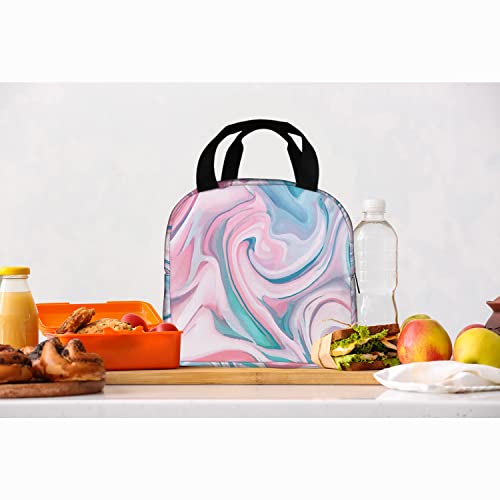 Zoczos Pink Blue Marble Texture Small Lunch Bag Colorful Fluid Paint Splash Abstract Colored Acrylic Artwork Insulated Lunch Box For Work Travel And Picnic #TOP7