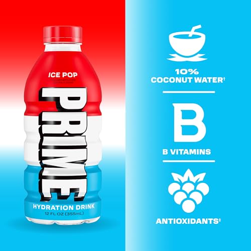 Image of PRIME Hydration Ice Pop & Orange Swirl Sports Drinks with Coconut Water, Electrolyte Enhanced to Replenish Fluids, Zero Added Sugar, B Vitamins, Antioxidants, Natural Flavors, 12 Fl Oz 24 Pack