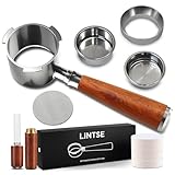 LINTSE Portafiltro Sin Fondo 51mm para Espresso Preciso, Compatible con Portafiltro Delonghi Dedica, Incluye Kit Barista 51mm para una Preparación más Consistente, Madera Palosanto con Remate Metálico